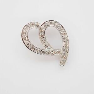 Vintage Estate Sale 14k White Gold Diamond Heart Pendant Charm Slider